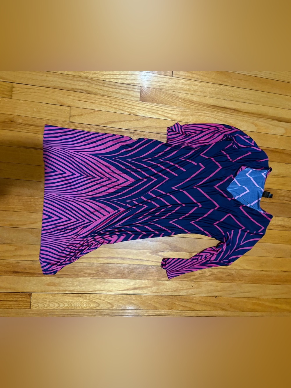 Bold Chevron Pink and Navy Fit-and-Flare Dress